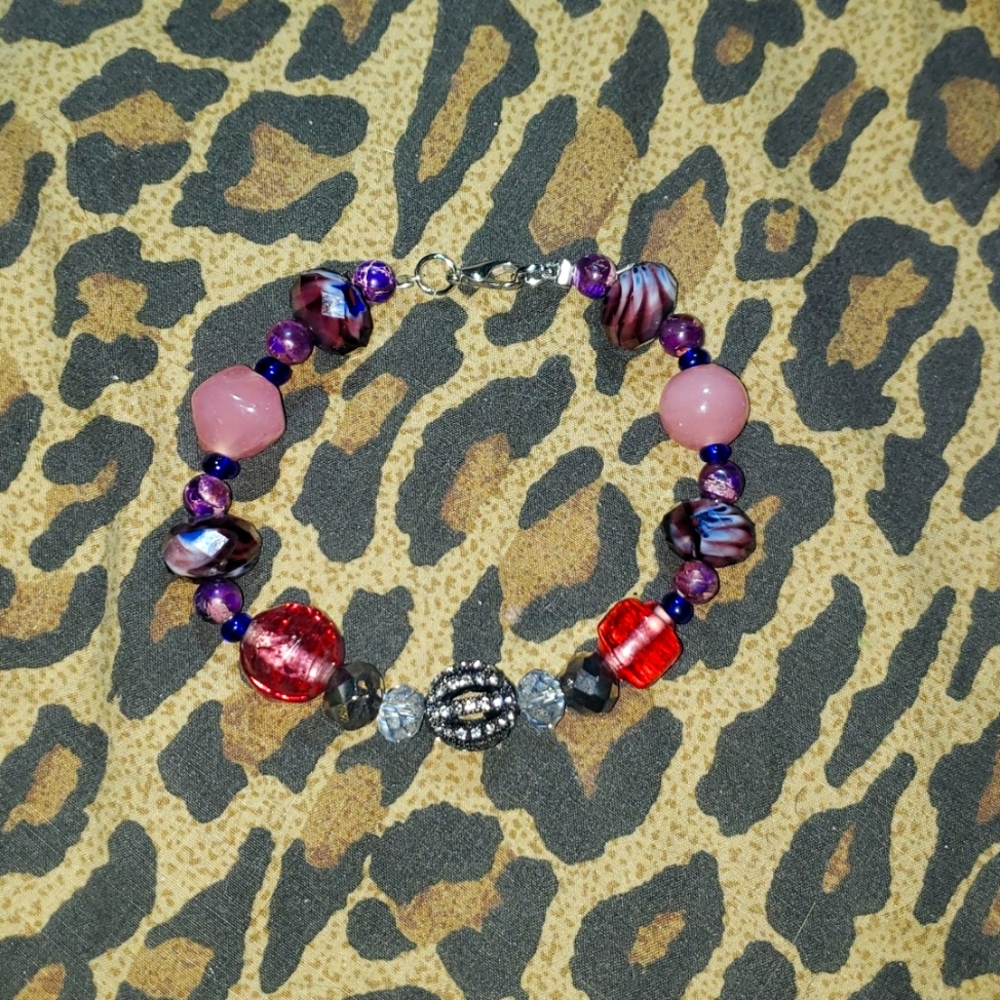 Semi precious stone and vintage glass beaded bracelet